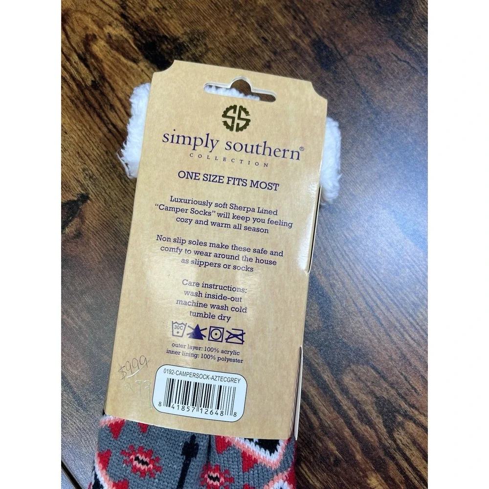 Camper Socks by Simply Southern Knit Sherpa Lined One Size‎ Fits Most Red Gray
